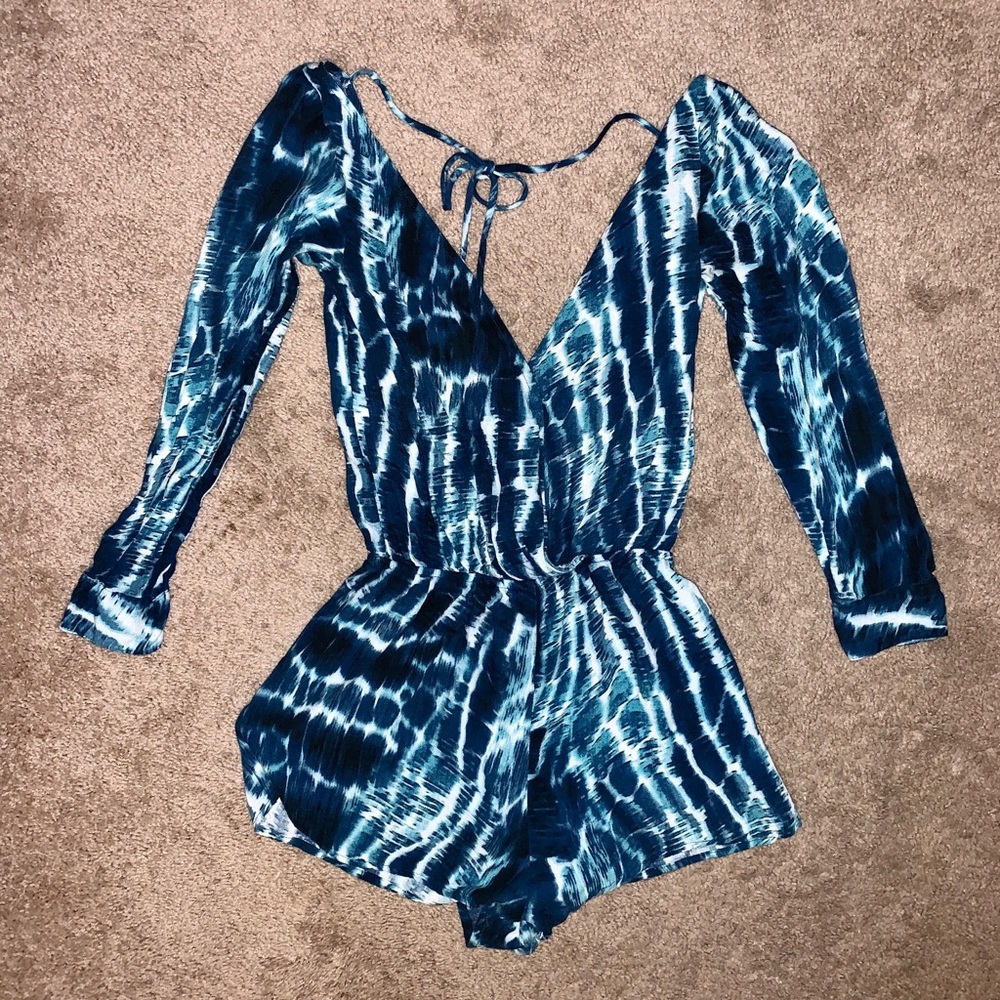 Lulu’s blue and white long sleeved tie dye romper